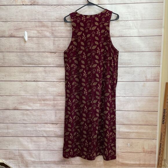 VINTAGE CAMBRIDGE SPIRIT CORDUROY JUMPER IN BURGUNDY LEAF PRINT - Picture 6 of 6